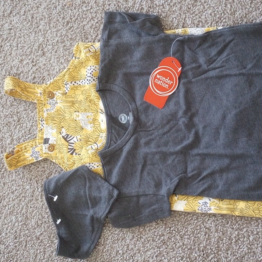 Wonder Nation, Boys 3-Piece Set Coverall & T-Shirt Bib Outfit Animals Y